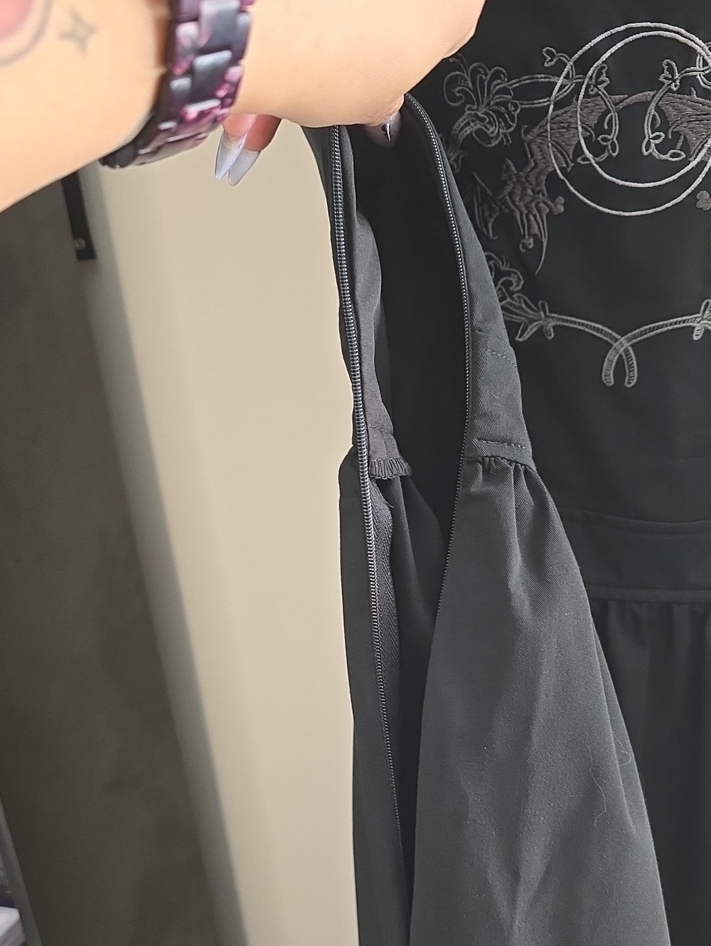 Disturbia Vampyrum Bat Embroidered Puff Sleeve Mini Dress Size US 8 - Picture 6 of 9
